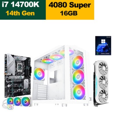 Customised Gaming PC i7-14700K Processor, Asus Prime Z790-P MB, 32GB RAM DDR5, 2TB SSD NVME Gen4, Zotac RTX 4080 Super Trinity White OC Edition, Thermaltake TH360 V2 Snow Edition White, 1000 WATT PSU Gold, Xigmatek Aquarius Pro 2 white Mid Tower White, Win 11