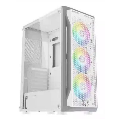 Xigmatek Gaming X Arctic Mid Tower ATX Front Side Tempered Glass Panel Case with 4 ARGB Fans – White