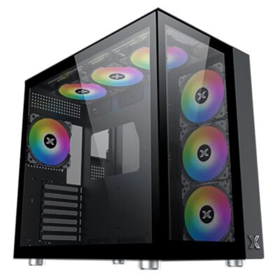 Xigmatek Aquarius Pro Left Side & Front Side Tempered Glass Panel Case with 7x ARGB Fans – Black