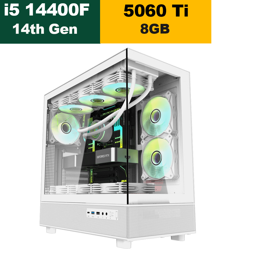 Gaming PC, i5-14400F,, RTX 5060 Ti 8GB, 16GB DR5, 1TB M.2 Nvme